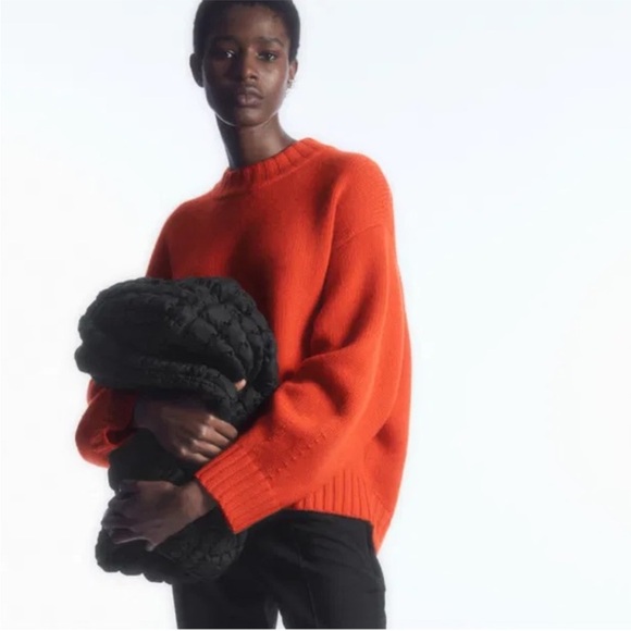 COS Chunky Pure Cashmere Crewneck Sweater Orange Size Small - Picture 2 of 7